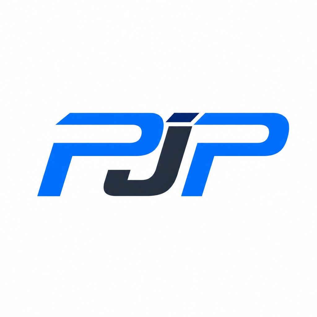 Variante IA del logo PJP con el acento cambiado a azul marino