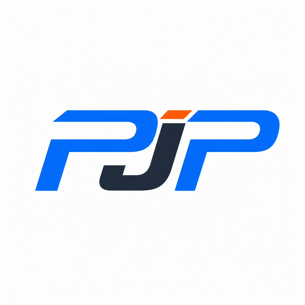 Logo original de PJP en azul y antracita con un pequeño acento naranja